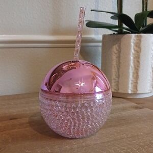 New B.Well Pink Mirror Cocktail- Water  Tumbler Ball Cup With Straw